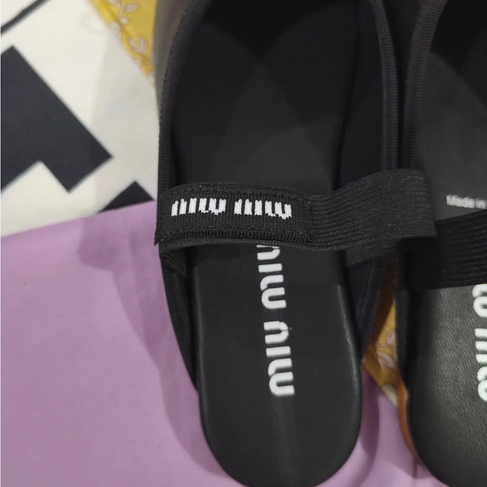 Miu Miu Black Leather Ballet Mules - Picture 5 of 8
